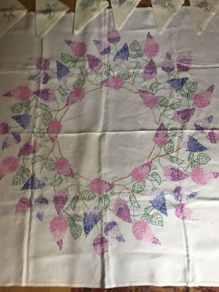Gorgeous Vintage Hand Embroidered Table Cloth Napkins Cottage Garden Lilacs