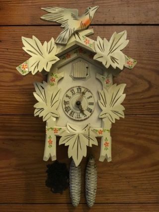 Vintage German Cuckoo Clock Hubert Herr With Weights Chain 12” Tall