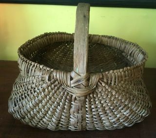 Antique Splint Handled Woven Basket Primitive Country Gathering 19th Century Tn