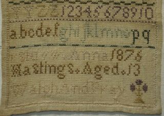 SMALL MID/LATE 19TH CENTURY ALPHABET SAMPLER BY ANNA HASTINGS AGED 13 - 1876 3
