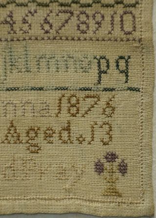 SMALL MID/LATE 19TH CENTURY ALPHABET SAMPLER BY ANNA HASTINGS AGED 13 - 1876 7