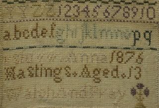 SMALL MID/LATE 19TH CENTURY ALPHABET SAMPLER BY ANNA HASTINGS AGED 13 - 1876 8