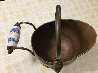 Vintage Set of 2 Copper Brass Coal Ash Scuttle Buckets w/ DELFT Handles 3