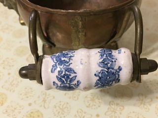 Vintage Set of 2 Copper Brass Coal Ash Scuttle Buckets w/ DELFT Handles 4