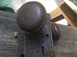 Vintage Cast Brass Door Knobs And Fancy Lock Plate