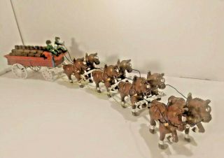 Vintage Cast Iron Budweiser Clydesdale Wagon.  Beer Wagon