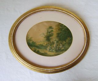 Antique C.  19th Oval Gilt Gesso Frame 29.  5 X 25 Cm With A Le Blond Print C.  1860