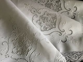 Stunning Antique Irish Linen Tablecloth Filet Lace/cutwork/whitework/lace