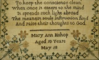 MID 19TH CENTURY VERSE & FLOWERS SAMPLER BY MARY ANN BISHOP AGED 10 - c.  1845 8