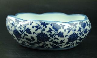 Old China White And Blue Porcelain Hand - Painted Flower Writing - Brush Washer B02