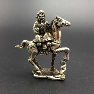 Chinese Old Copper Plating Silver Hand - Carved Equestrian Statue Nr A01