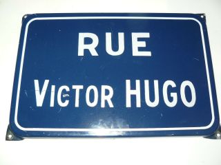 Vintage Rue Victor Hugo French Porcilin Street Sign 19 X 12