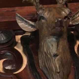 Victorian Walnut Wall Shelf with cast metal deer head 2