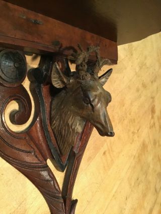 Victorian Walnut Wall Shelf with cast metal deer head 3