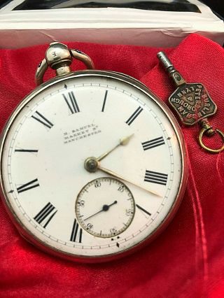 A Mens Continental Sterling Silver - Cased Open Face Pocket Watch.  H Samuel Maker