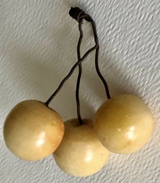 Antique Italy Italian Hand Carved Marble Alabaster Stone Fruit Yellow Cherries 2 2
