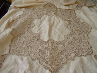 An Exquisite Hand Made Cypress Needlace Linen Table Cloth C.  1930 ' s 2