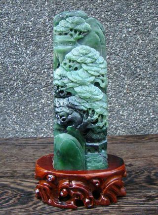 Natural Hetian Jade Jasper Hand - Carved Statue Scenery Exquisite Cert 0195