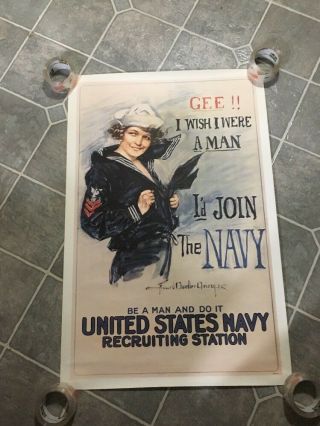 Vintage 1974 Navy Recruiting Poster " Gee.  I Wish I Were A Man " Rad 73714