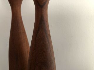 Vintage MCM Danish Modern Pair Sculptured Walnut Wood Candlesticks Denmark 1129 4