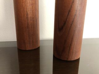 Vintage MCM Danish Modern Pair Sculptured Walnut Wood Candlesticks Denmark 1129 7
