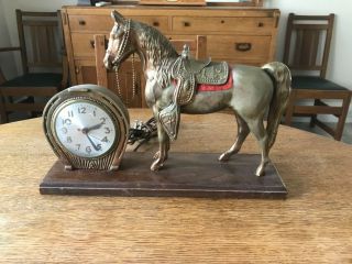 Vintage Western Cowboy Horse Mantle Clock -