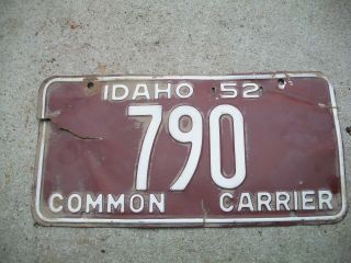 Antique Vintage Rare Dated 1952 Idaho Limited Carrier License Plate
