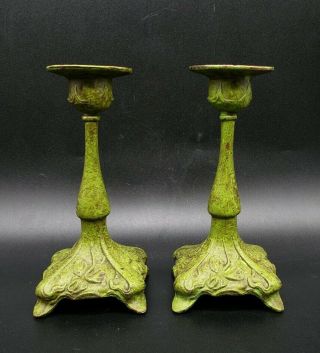 Antique Art Nouveau Faux Bronze Patina Candlesticks