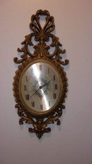 Vintage 1966 Burwood Gold Arabesque Wall Clock 4426