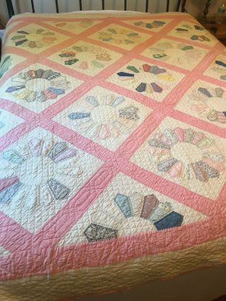 1934 Vtg Signed Dresden Plate Patchwork Quilt Hand Stitched/quilted 79x81