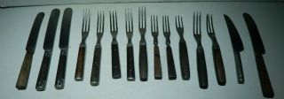 Set Of 14 Civil War Era Cutlery Set W/ 9 Three Tine Forks And 5 Knives