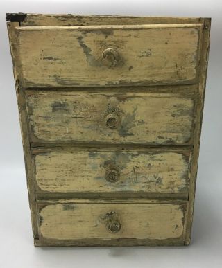 Antique Primitive Slatboard Wooden 4 - Drawer Countertop Cabinet Distressed 18 "