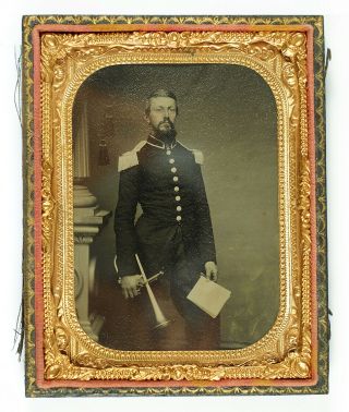 Rare Antique Civil War Musician Tintype Photograph In Orig.  Case Pennsylvania?