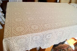 Vintage Cream Nottingham Lace Large Tablecloth 68 " X 60 " T105