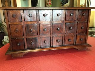 Wonderful Primitive Wooden 18 Drawer Apothecary Chest