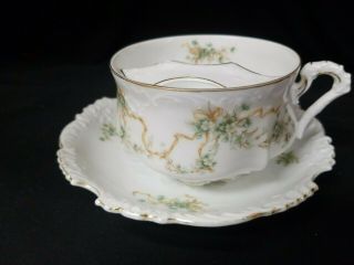 Antique Eglantine Mustache Saver Tea Cup And Saucer Set
