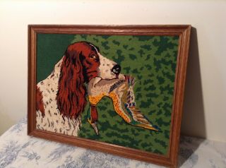 Vintage French Framed Hunting Dog Embroidery Tapestry Cushions,  Upholstery 2032