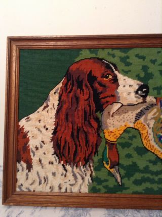 VINTAGE FRENCH FRAMED HUNTING DOG EMBROIDERY TAPESTRY Cushions,  Upholstery 2032 4