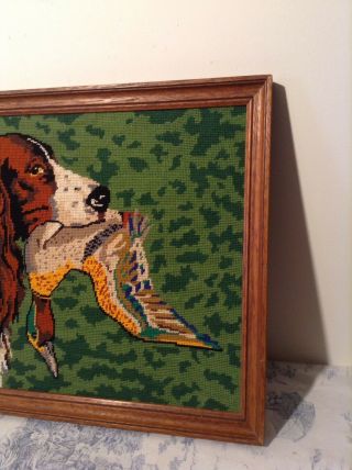 VINTAGE FRENCH FRAMED HUNTING DOG EMBROIDERY TAPESTRY Cushions,  Upholstery 2032 5