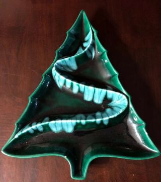 Vtg Large Mid Century Atlantic Mold Green Glazed Tree Divided Serving Tray Candy
