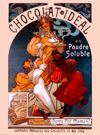 Chocolat Ideal French Nouveau Alphonse Mucha Vintage Advertisement Poster