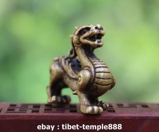 5.  5 CM China 100 Pure Bronze Foo Dog Lion Dragon Wealth Animal Amulet Sculpture 2