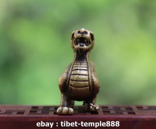 5.  5 CM China 100 Pure Bronze Foo Dog Lion Dragon Wealth Animal Amulet Sculpture 3