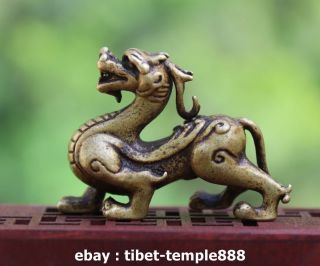 5.  5 CM China 100 Pure Bronze Foo Dog Lion Dragon Wealth Animal Amulet Sculpture 4