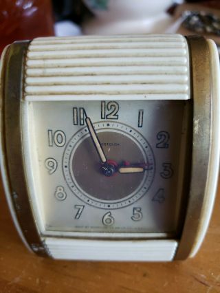 Vintage Westclox Cream Folding Travel Alarm Clock Semi Roll Top
