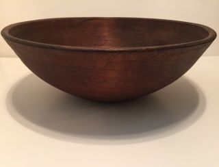Fantastic 19.  5” Large Antique Early Wooden Turned Treen Primitive Wood Bowl
