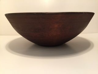 FANTASTIC 19.  5” LARGE ANTIQUE EARLY WOODEN TURNED TREEN PRIMITIVE WOOD BOWL 2