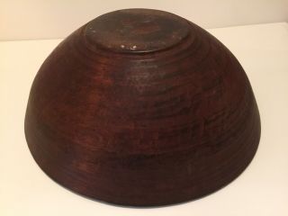 FANTASTIC 19.  5” LARGE ANTIQUE EARLY WOODEN TURNED TREEN PRIMITIVE WOOD BOWL 6