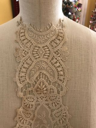 French Embroidered Needle Lace Antique Long Collar Dress Panel Ornate Floral 2