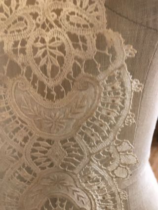French Embroidered Needle Lace Antique Long Collar Dress Panel Ornate Floral 4
